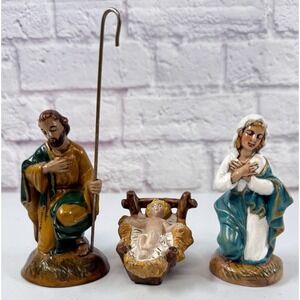 Atlantic Mold 3 Mary Joseph Jesus Christmas Nativity Set Haind Painted Ceramic
